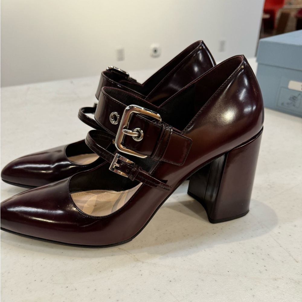 Burgundy Prada double strap Mary Jane’s. Size 39.5